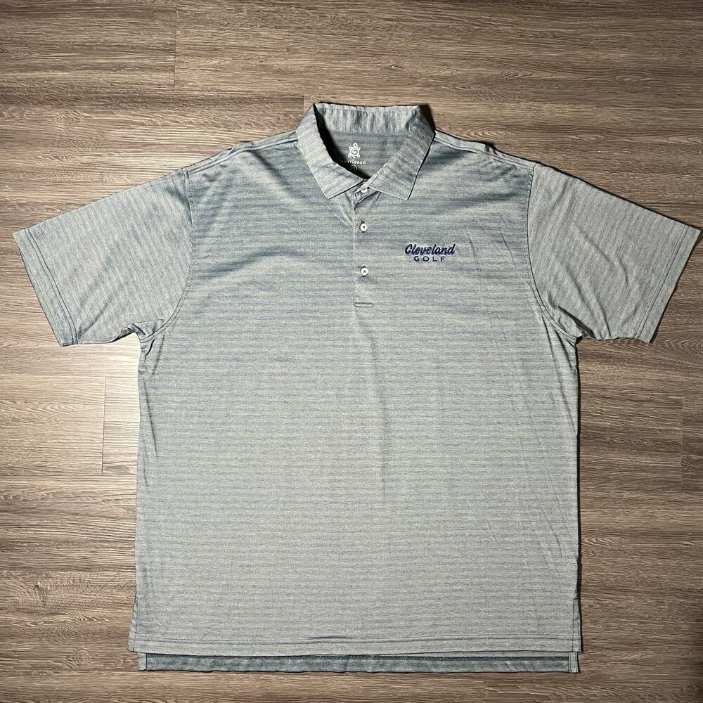 Turtleson Tour Performance Polo Men's XXL Grey Blue Stripe Cleveland Golf EUC